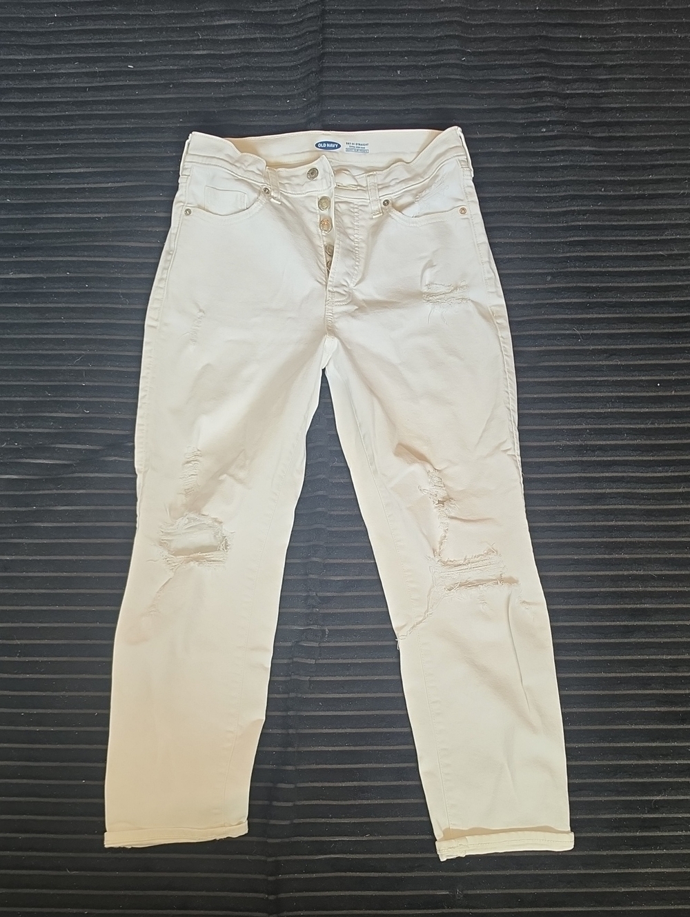 Old Navy Off-White Distressed Boyfriend Jeans